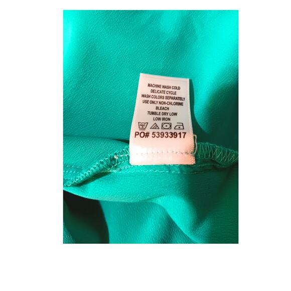 CATHERINES Turquoise Green Blouse Top Plus 3X Flowy Asymmetric Hem V-Neck Career - Picture 6 of 9
